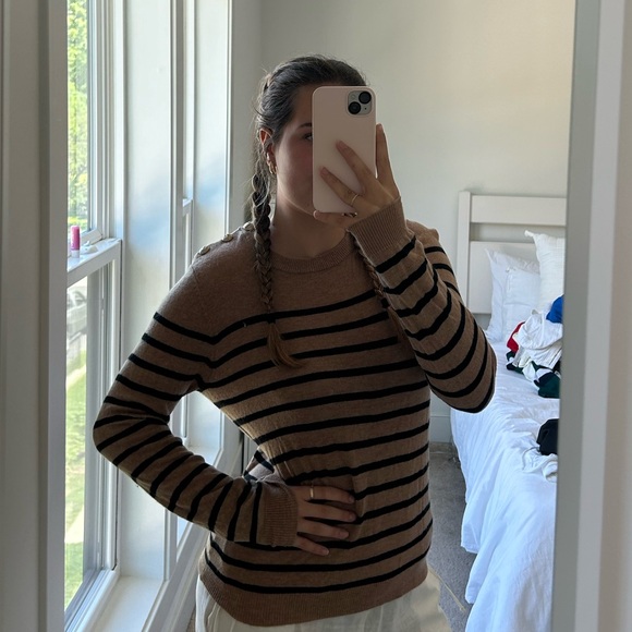 NWOT French brand tan and black striped sweater - Picture 2 of 5